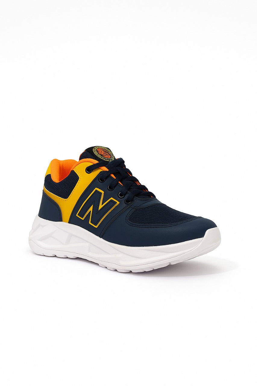 Stylish Navy Blue & Yellow Sports Sneakers – Comfort & Durability Combined