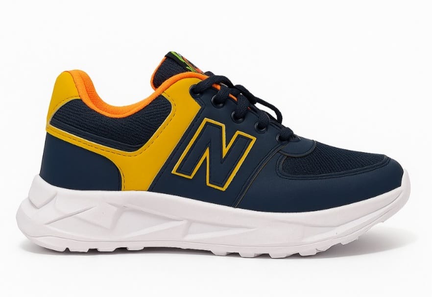 Stylish Navy Blue & Yellow Sports Sneakers – Comfort & Durability Combined